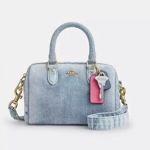 Mini Rowan Crossbody Bag In Loved Denim With Charms